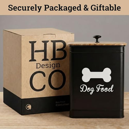 Dog Food Container Airtight 5-7 lb (25 Cup) Capacity - Cute Airtight Dog Food Storage Container with Bamboo Lid & Sturdy Metal Handle - Black Metal Kibble Storage Bin for Dogs up to 50 lbs - Pet Jar - color: Black