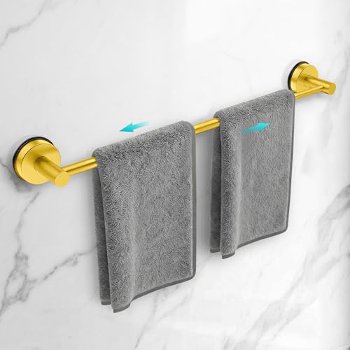 Adjustable Suction Cup Towel Bar for Bathroom Wall,17 Inch~29 Inch Towel Racks for Bathroom,Stainless Steel Bath Towel Holder for Shower(Brushed Gold) - color: Gold-1pc, size: 17-29"