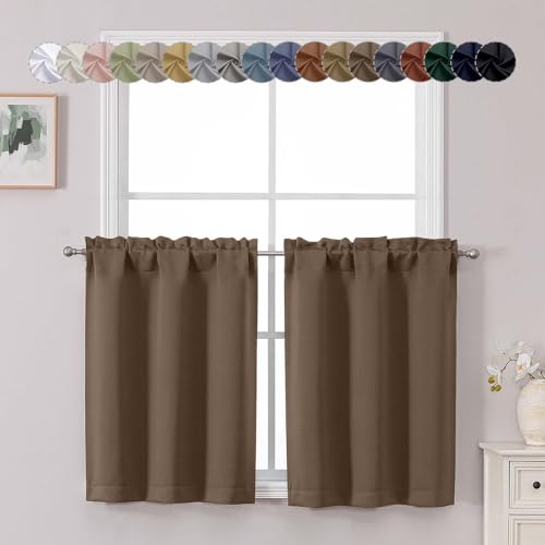 Chyhomenyc Brown Short Blackout Curtains 30 Inch Length, Small Kitchen Curtain Tier Rod Pocket Half Window Curtains for Bathroom Basement Cabinet Camper RV Bunk, 2 PCS, Each 30" Wx30 L - color: Brown, size: 30"W x 30"L (Pack of 2)