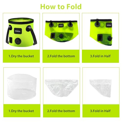 Collapsible Bucket with Handle 5.3 Gallon Container Folding Water Bucket Portable with 2 Clear Wash Basin for Camping Fishing Travelling Outdoor Gardening 20L Green