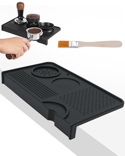 Upgraded Silicone Tamping Mat & Coffee Brush, Durable Tamper Mat Counter Pad, Espresso Machines Acceessories for Home Baristas, Espresso Tamping Station - Black - color: Black Mat & Brush