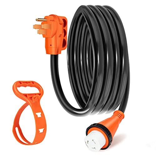 WELLUCK 50 Amp 15FT RV Power Extension Cord with Cord Organizer, Heavy Duty NEMA 14-50P to SS 2-50R RV Twist Locking Adapter Plug for RV Camper and Generator to House, 6/3+8/1 Gauge, ETL Listed - size: 15 Ft Cord