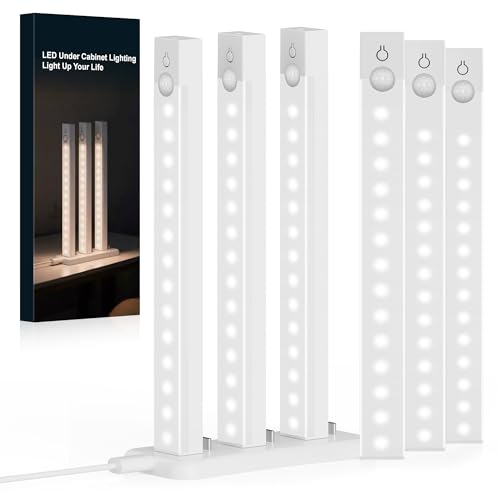 12-Pack Under Cabinet Lighting with 2 Charging Station 8-Inch USB Rechargeable Motion Sensor Light Indoor 3 Color Dimmable Closet Light, Stick on LED Magnetic Under Counter Lights for Kitchen - size: 8inch-12pack with Station