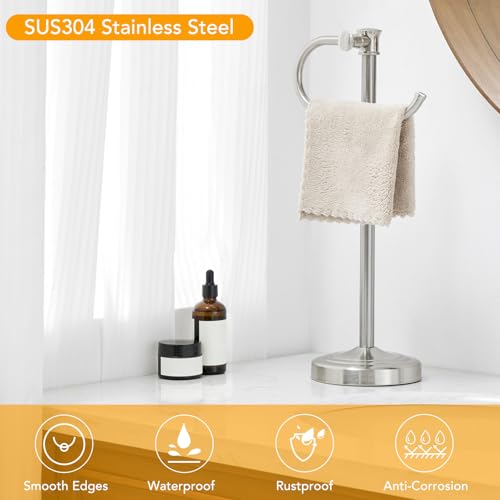 BESy 17 Inch Brushed Nickel Stand Towel Bar Hanger Hand Towel Bar Bathroom Vanity Countertop Towel Holder Free Standing Stainless Steel Towel Ring Hardware Accessories Towel Rack - color: Brushed Nickel