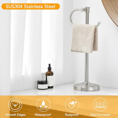 BESy 17 Inch Brushed Nickel Stand Towel Bar Hanger Hand Towel Bar Bathroom Vanity Countertop Towel Holder Free Standing Stainless Steel Towel Ring Hardware Accessories Towel Rack - color: Brushed Nickel