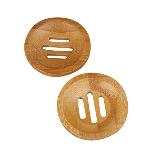 2pcs Bamboo Soap Dish Soap Tray,Round Bath Holder Bamboo Dish for Shower Wood Holder Saver Container Bathroom Storage Case for Bathroom Toilet Kitchen Hotel