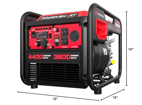 PowerSmart 4400-Watt Open Frame Inverter Generator, Gas Powered, CO-Sensor, Lightweight & Quiet for Home Use and Emergency Backup, Camping, EPA Compliant