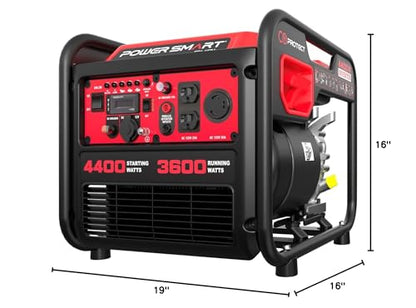 PowerSmart 4400-Watt Open Frame Inverter Generator, Gas Powered, CO-Sensor, Lightweight & Quiet for Home Use and Emergency Backup, Camping, EPA Compliant