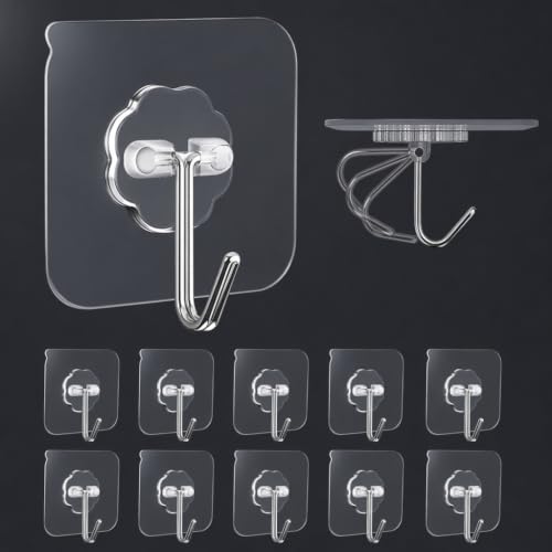 10 Pack Adhesive Wall Hooks for Hanging Heavy Duty Towel Coat Hooks Waterproof Transparent Hook for Bathroom Shower Kitchen Keys Door Outdoor Home Improvement Utility Hook - color: Door Hooks Black
