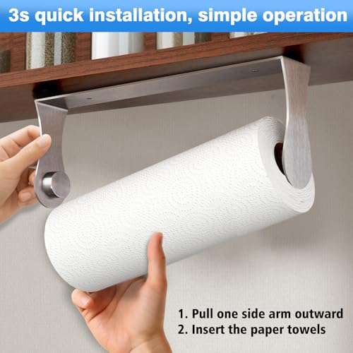 Paper Towel Holder Under Cabinet, Stainless Steel, Adhesive or Screw Mount, Fits Standard & Mega Rolls, Wall Mount Rack for Kitchen, Bathroom, RV, Silver - color: Silver