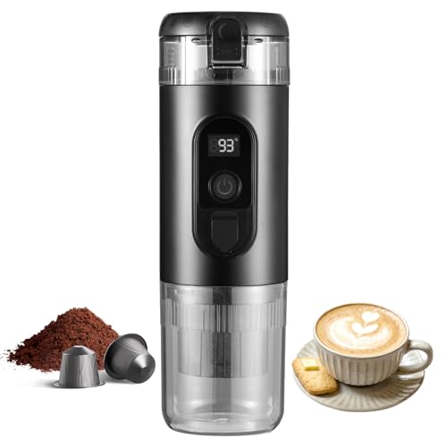 Portable Electric Espresso Machine, 20 Bar Self Heating Small Travel Car Coffee Maker Compatible with Ground Coffee & NS Capsule for Camping RV Hiking Office(Black)