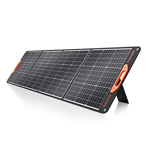 200W Portable Solar Panel for Power Station Generator, 12V/24V Flexible Foldable Solar Panel Kit Lightweight High-Efficiency Solar Charger Power Backup for Outdoor Van Camper Boat Caravan Off-Grid - color: Orange