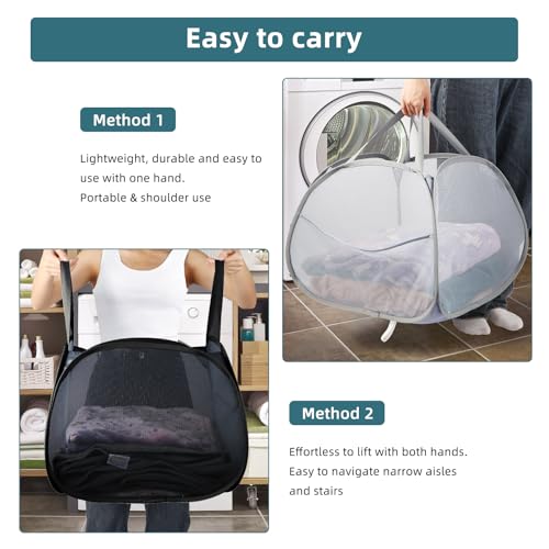 2 Pack Collapsible Laundry Baskets, 90L Large Foldable Laundry Basket, Durable Mesh Pop Up Hampers for Laundry, Dirty Clothes Laundry Hamper for Bedroom, Bathroom, Dorm, Laundry Room, Travel Black - color: 2xBlack