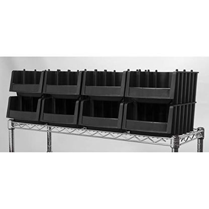 Akro-Mils 30718 Economy Stacking Shelf Plastic Storage Bins, (12-Inch x 8-3/8-Inch x 5-Inch), Black (8-Pack) - size: 11.78 x 8.375 x 5
