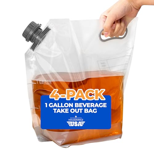 Collapsible Water Container Bottle 1 Gallon Jug – 4 Pack Water Bag Drink Pouches – Portable Empty Gallon Jugs Containers with Lids Caps - Plastic Water Tote Travel Camping & Hiking Hydration Canteens