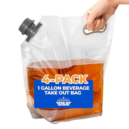 Collapsible Water Container Bottle 1 Gallon Jug – 4 Pack Water Bag Drink Pouches – Portable Empty Gallon Jugs Containers with Lids Caps - Plastic Water Tote Travel Camping & Hiking Hydration Canteens