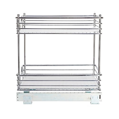 Household Essentials Glidez Chrome-Plated Steel Pull-Out/Slide-Out Storage Organizer with Plastic Liners for Under Cabinet Use - 2-Tier Design - Fits Standard Size Cabinet or Shelf, Chrome - size: 14.5" - Standard, style: 2-Tier