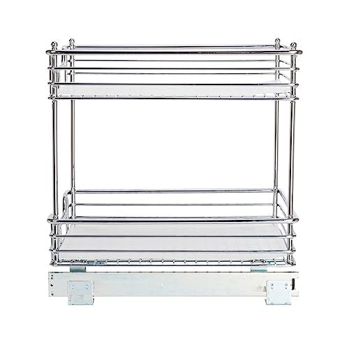 Household Essentials Glidez Chrome-Plated Steel Pull-Out/Slide-Out Storage Organizer with Plastic Liners for Under Cabinet Use - 2-Tier Design - Fits Standard Size Cabinet or Shelf, Chrome - size: 14.5" - Standard, style: 2-Tier