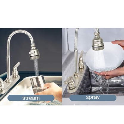 RV Kitchen Faucet,Camper Faucet Kitchen Replacement RV Sink Faucets with Flexible Arch 360 Swivel Rotatable Sprayer for Campers,Travel Trailers,Motorhomes,8 inch 2 Hole,Non-Metallic,Brushed Nickel - color: Brushed Nickel