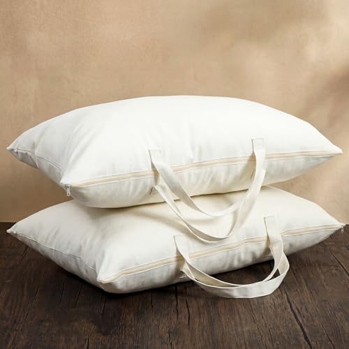 2 Pack 100% Cotton 20"x 30" Canvas Travel Pillow Storage Bag with Handles for Home Travel Beddings Comforters Blankets Saree Linens Organizer Thick Soft Breathable Closet Organizer Bag - color: White, size: 20"x 30"