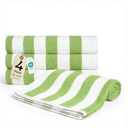 Salt Earth Cotton Striped Beach Cabana Towel, 4 Pack - 30"x60" Quick Dry Towels, Pool Essentials, Travel, Gym & Bathroom Towels, Oversized Beach Vacation Essentials, Pista Green - color: Pista Green, size: Pack of 4
