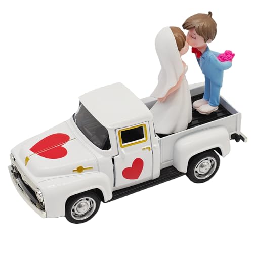 Valentines Day Decorations Farmhouse Vintage Mini Truck with Love Couple Figurines, Heart Pattern, Valentine's Day Home Tiered Tray Decor Valentine & Wedding Table Centerpiece Gifts for Her Him - color: Valentine-white