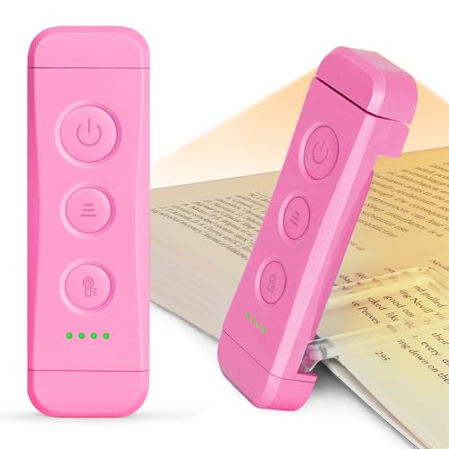 Glocusent USB Rechargeable Book Light, Portable Clip-on LED Reading Light, Reading Lights for Books in Bed with 3 Amber Colors & 5 Brightness Dimmable, Compact & Long Lasting, Perfect for Book Lovers - color: Pink
