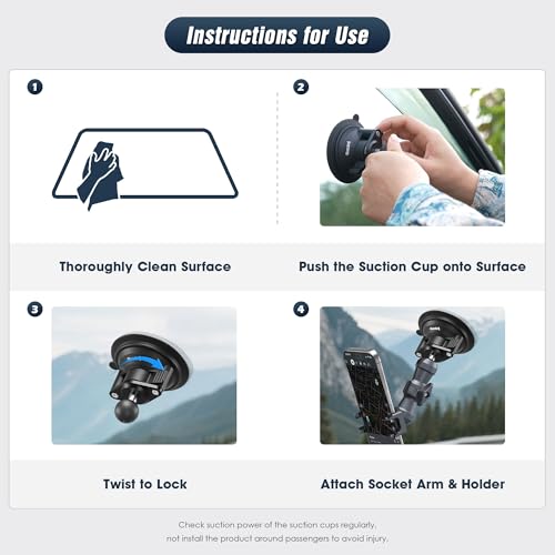 Suction Cup Car Phone Holder, Phone Mount for Windshield/Dashboard with 25mm Ball Head & Aluminum Magic Arm, 360° Rotatable for iPhone/Samsung/Android, Fits Phone Width 2.56-3.74"(KPS-09) - color: KPS-09