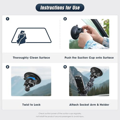 Suction Cup Car Phone Holder, Phone Mount for Windshield/Dashboard with 25mm Ball Head & Aluminum Magic Arm, 360° Rotatable for iPhone/Samsung/Android, Fits Phone Width 2.56-3.74"(KPS-09) - color: KPS-09