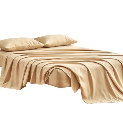 Kingnex Sleeper Sofa Bed Sheets Queen for 60x74 Pull Out Sofa Bed with 4-6 Deep Pocket Soft Double Brushed 1800 Microfiber 4 Piece Bedding Set Beige - color: Beige, size: Sleeper Sofa Queen