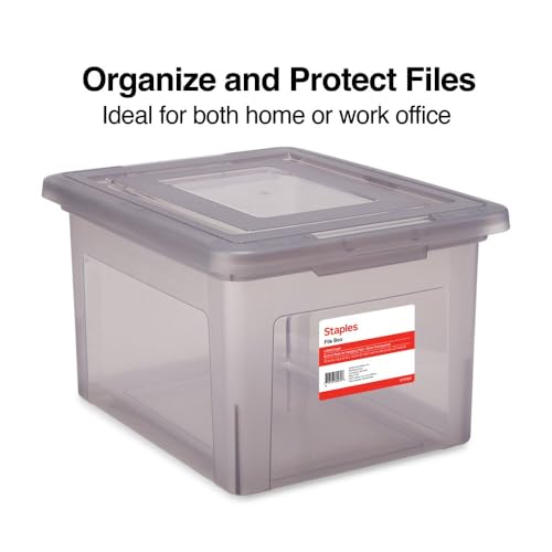 STAPLES File Box Plastic File Box Snap, Letter/Legal Size, Frost Gray, 2/Pack - color: Gray, size: 2 Pack, style: Box (Snap Lid)