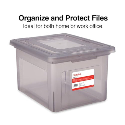 STAPLES File Box Plastic File Box Snap, Letter/Legal Size, Frost Gray, 2/Pack - color: Gray, size: 2 Pack, style: Box (Snap Lid)