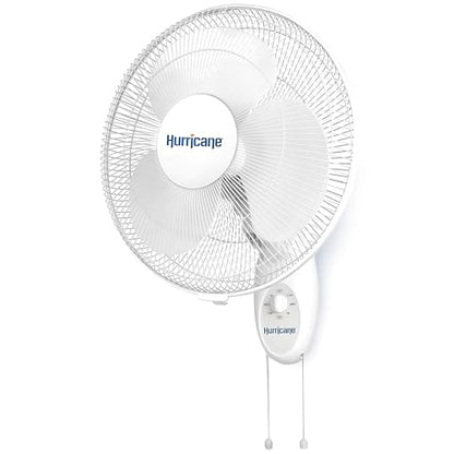 Hurricane 16" Supreme Oscillating Wall Mount Fan w/ 3 Quiet Speeds, White - Corded Electric Air Cooling Unit w/ Easy Pull Cord Controls for Homes, Greenhouses, Garages, Workshops & Gyms - style: 16" Supreme