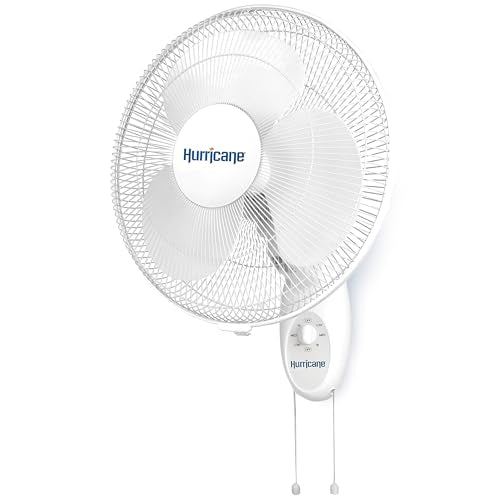 Hurricane 16" Supreme Oscillating Wall Mount Fan w/ 3 Quiet Speeds, White - Corded Electric Air Cooling Unit w/ Easy Pull Cord Controls for Homes, Greenhouses, Garages, Workshops & Gyms - style: 16" Supreme