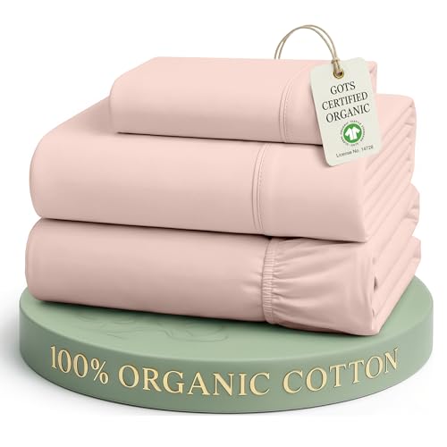 LANE LINEN Eco Friendly 100% Organic Cotton Twin Sheet Set, Hotel Quality Premium Bedding Sheets & Pillowcases Set Twin Size, Soft & Comfy Percale Sheets, Machine Wash Bed Sheets- Sepia Rose - color: 03: Dusty Rose, size: Twin