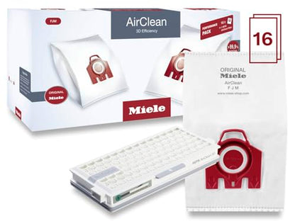 Miele Genuine FJM HyClean Air Vacuum Cleaner Bags for Miele Compact C1 & Compact C2 Vacuum Cleaners, Performance Pack of 16 Dust Bags and 1 HEPA Filter