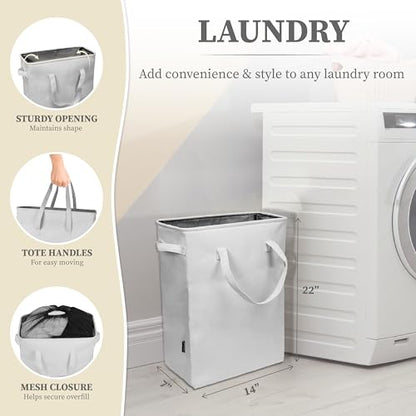 BROOKSTONE, Slim Laundry Hamper with Handles, Perfectly Sized for Everyday Use, Foldable Travel Laundry Bag for Dirty Clothes, Laundry Basket for Dorms and Bedrooms