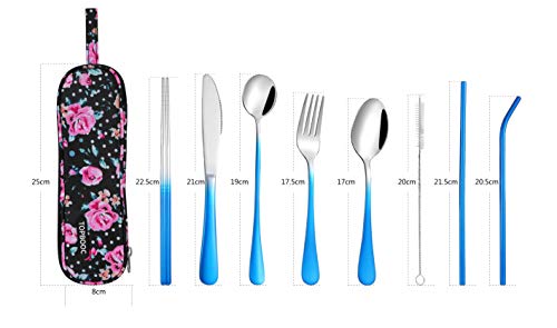 Travel Utensils,Reusable Silverware Set To Go Portable Cutlery Set with a Waterproof Carrying Case for Lunch Boxes Workplace Camping Picnic (GraBlue) - color: Gradient Blue + TeaSpoon