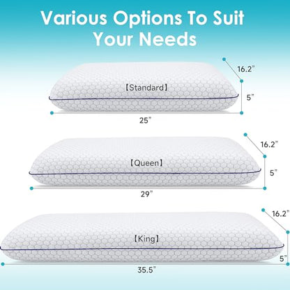 CushyOasis Memory Foam Pillows for Side, Back and Stomach Sleepers, Set of 2, Bed Pillow with Washable Cover and Breathable Mesh, Bed Pillow for Sleeping (Grey，Standard Size)
