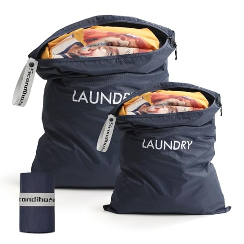 Travel Laundry Bag (2 Pcs - Large + Small) - Foldable Waterproof Washable Wet Dry Bag for Gym, Swimming, Yoga, and Workout Perfect for Dirty Clothes, Bathing Suits, Travel Accessories - Navy Blue - color: navy blue, size: L+M (2 Pcs) – 23.6"×17.7" + 21.7"