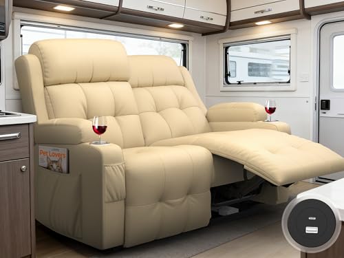 Reclining Loveseat with Pebble Texture Fabric, Loveseat Recliner with USB/Type C Ports, Storage & Cup Holders, RV Wall Hugger Recliner Sofa for Living Room & Home Theater & RV - color: Texture Beige, size: Hera - Loveseat