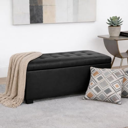 HomePop 46" Tufted Storage Bench - Classic Black - color: Classic Black