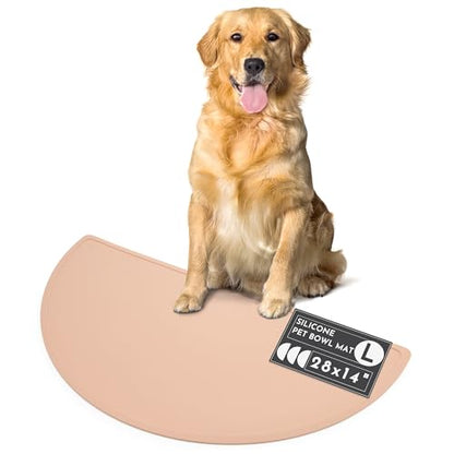 Should We Go? Waterproof Silicone Dog Food Mat – Large Size Non-Slip Pet Bowl Mat, Raised Edge Design, Easy-to-Clean Pet Food Placemat for Dog & Cat Bowls, 28" Across x 14" Deep - Blush - color: Blush, size: Large