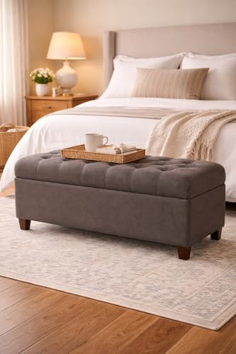 HomePop Ainsley 40" Storage Ottoman Bench - Charcoal Gray - color: Charcoal Gray