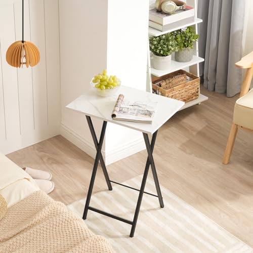HOOBRO Folding TV Tray Tables, Set of 4 TV Trays with Storage Rack, Industrial Side Table for Eating at Couch, Foldable Snack Table for Small Space, Easy Assembly, White and Black BW50BZ01 - color: White + Black