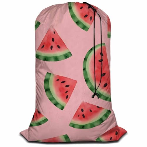 Swono Heavy Duty Laundry Drawstring Bag with Strap Juicy Watermelon, Tropical Exotic Fresh Fruits 28 x 40 Inch, Oxford Cloth Travel Dirty Clothes Bag for Laundromat and Household, Pink - color: Juicy Watermelon