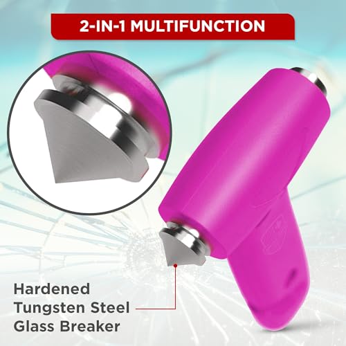 Swiss Safe 5-in-1 Emergency Car Safety Hammer – Car Window Breaker & Seatbelt Cutter, Heavy-Duty Escape Tool for Vehicle Emergencies and Auto Kits – Pink, 2 Pack - color: Pink, size: 2-Pack