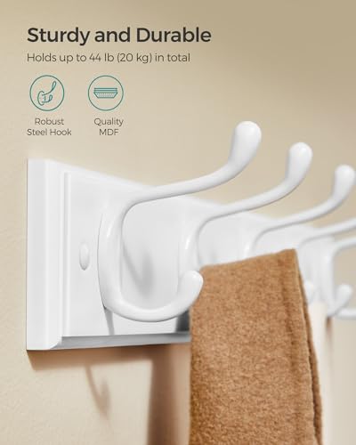 SONGMICS Wall-Mounted Coat Rack, Hook Rack, 5 Dual Metal Hooks, for Coats, Bags, Keys, in The Entryway, Bedroom, Living Room, White ULHR235W01 - color: White, size: 1 Pack-5 Hooks