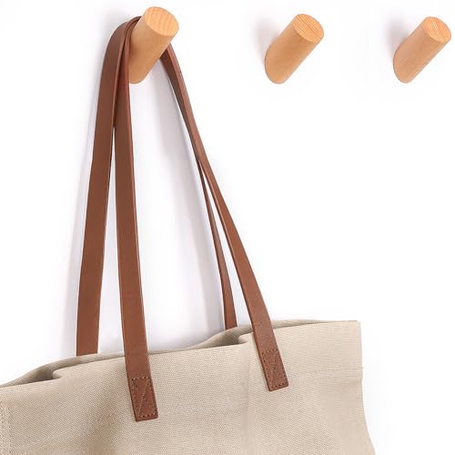 Felidio Wood Wall Hooks, 3 Pack Rustic Coat Hook Wall-Mounted, Decorative Hooks for Hanging Coats Hats Towels Robes Hat Rack for Wall (Beech Wood) - color: Beech Wood - 3 Pack