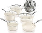 Gotham Steel Hammered 15 Pc Ceramic Cookware Set Nonstick, Pots and Pans Set Non Stick with Induction Cookware, Cooking Utensils & Steamer, Non Toxic PFOA PFOS Free, Oven & Dishwasher Safe - color: Hammered Cream